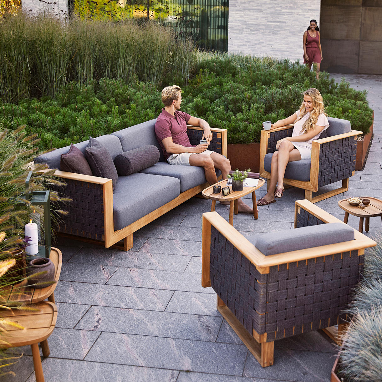 Angle Lounge 3 Seat Sofa with Teak Frame - Image 2