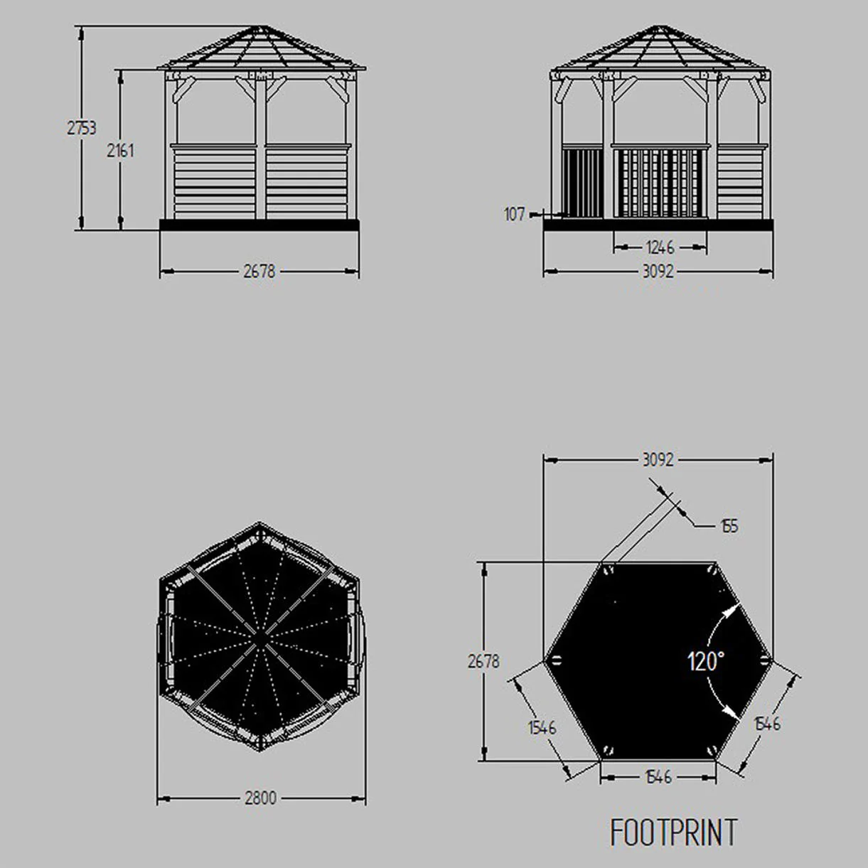 Cedar Tiled Roof Hexagonal 3m Gazebo - Image 2