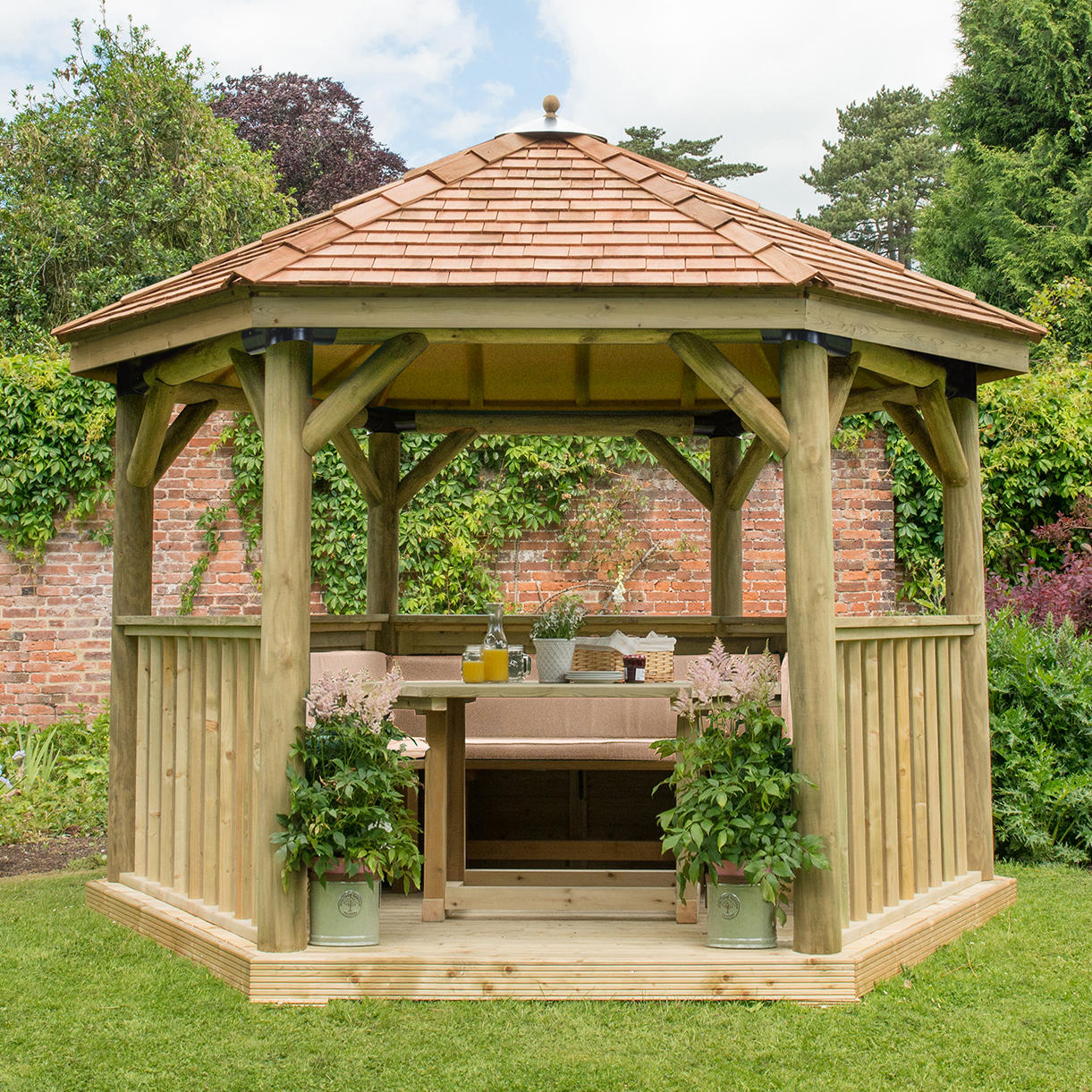 Furnished Cedar Tiled Roof Hexagonal 3.6m Gazebo - Image 7