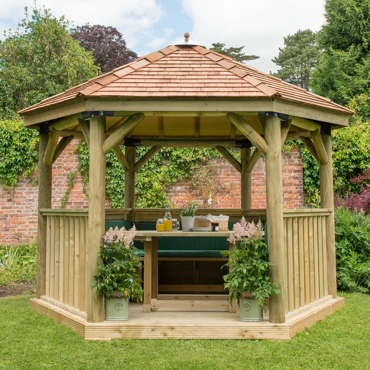 Furnished Cedar Tiled Roof Hexagonal 3.6m Gazebo - Image 8