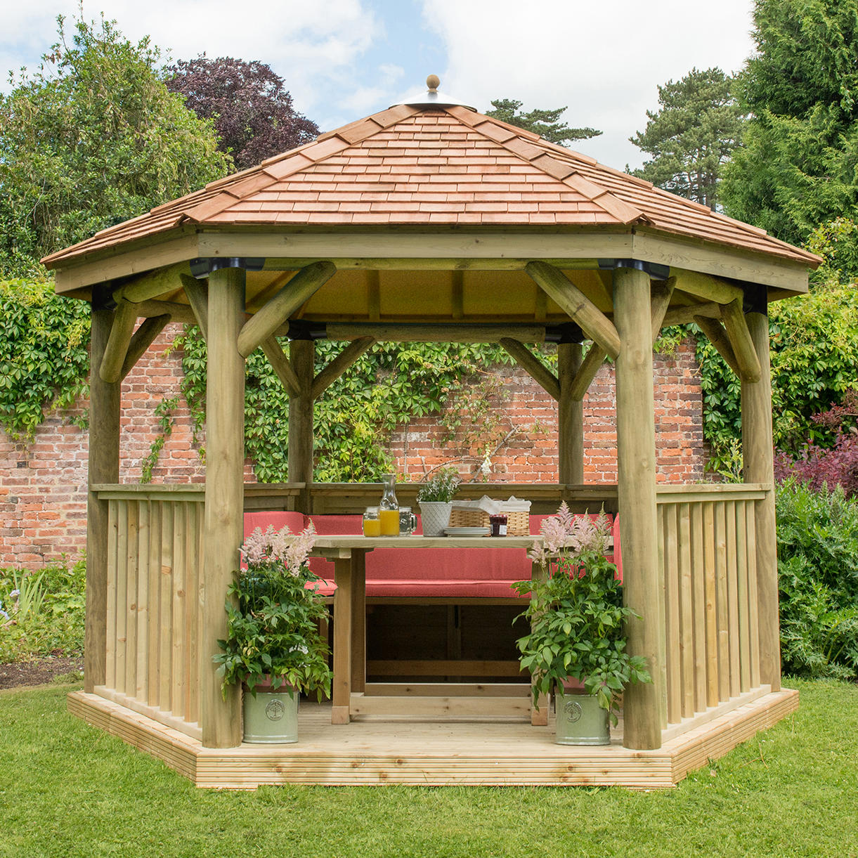 Furnished Cedar Tiled Roof Hexagonal 3.6m Gazebo - Image 9