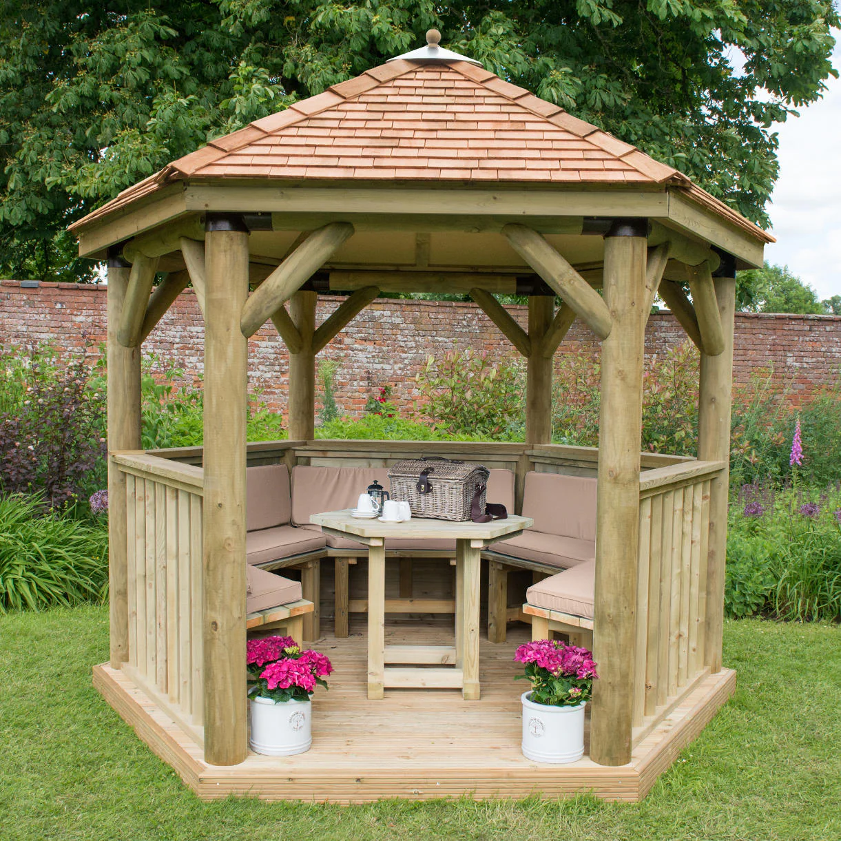 Furnished Cedar Tiled Roof Hexagonal 3m Gazebo - Image 7
