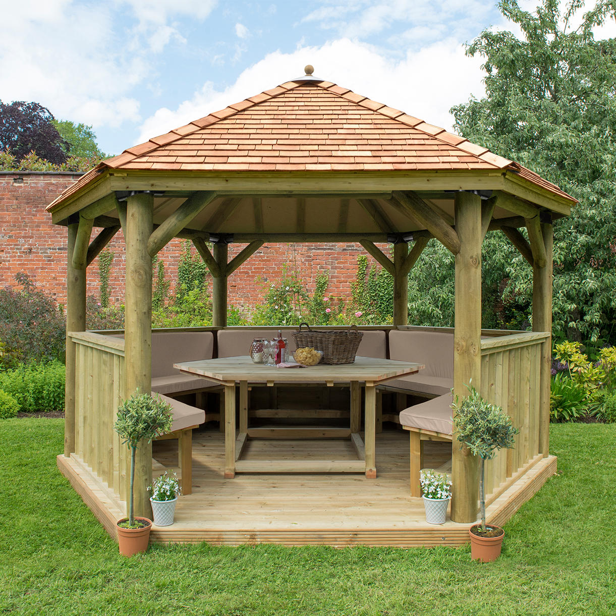 Furnished Cedar Tiled Roof Hexagonal 4m Gazebo - Image 8