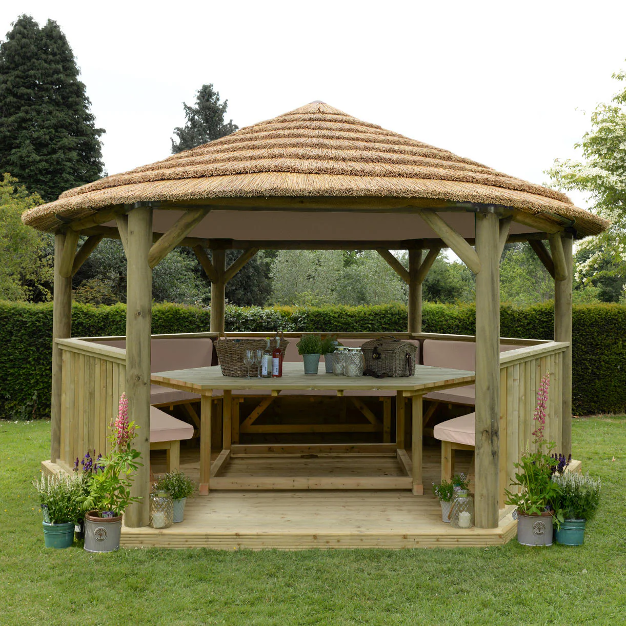 Furnished Thatched Hexagonal 4.7m Gazebo - Image 8