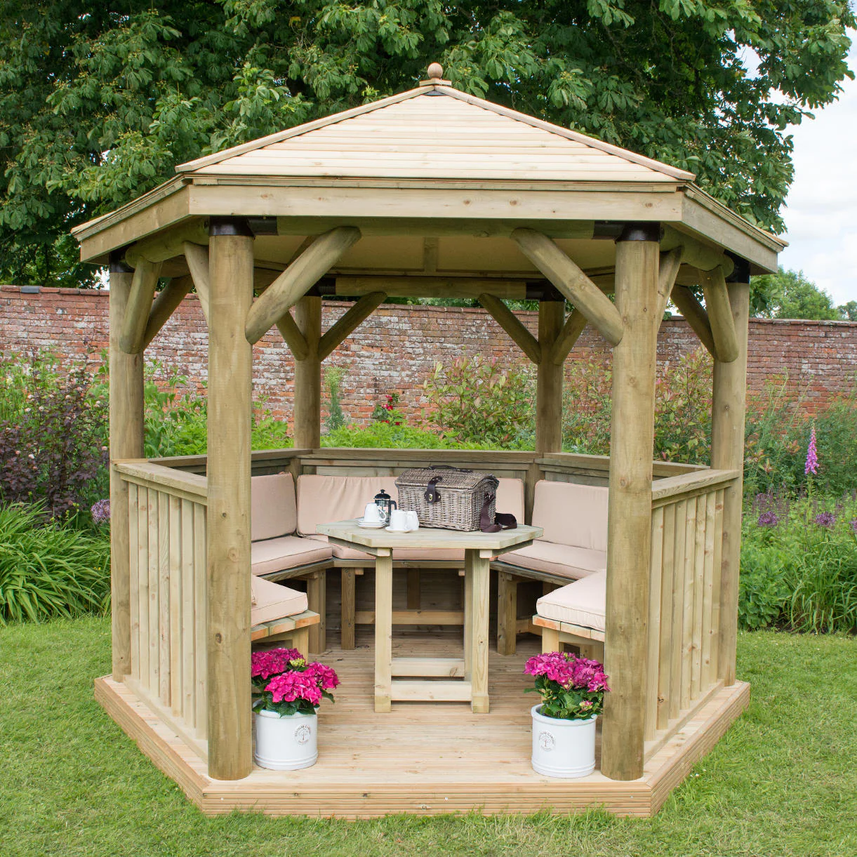 Furnished Timber Roofed Hexagonal 3m Gazebo - Image 7