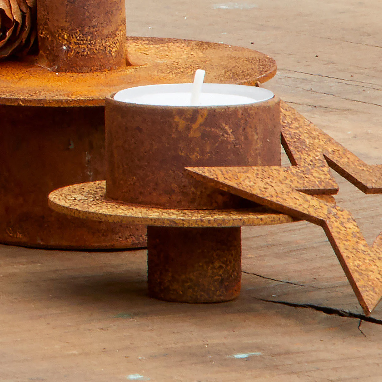 Rustic Iron Duo Candle Holder - Image 3