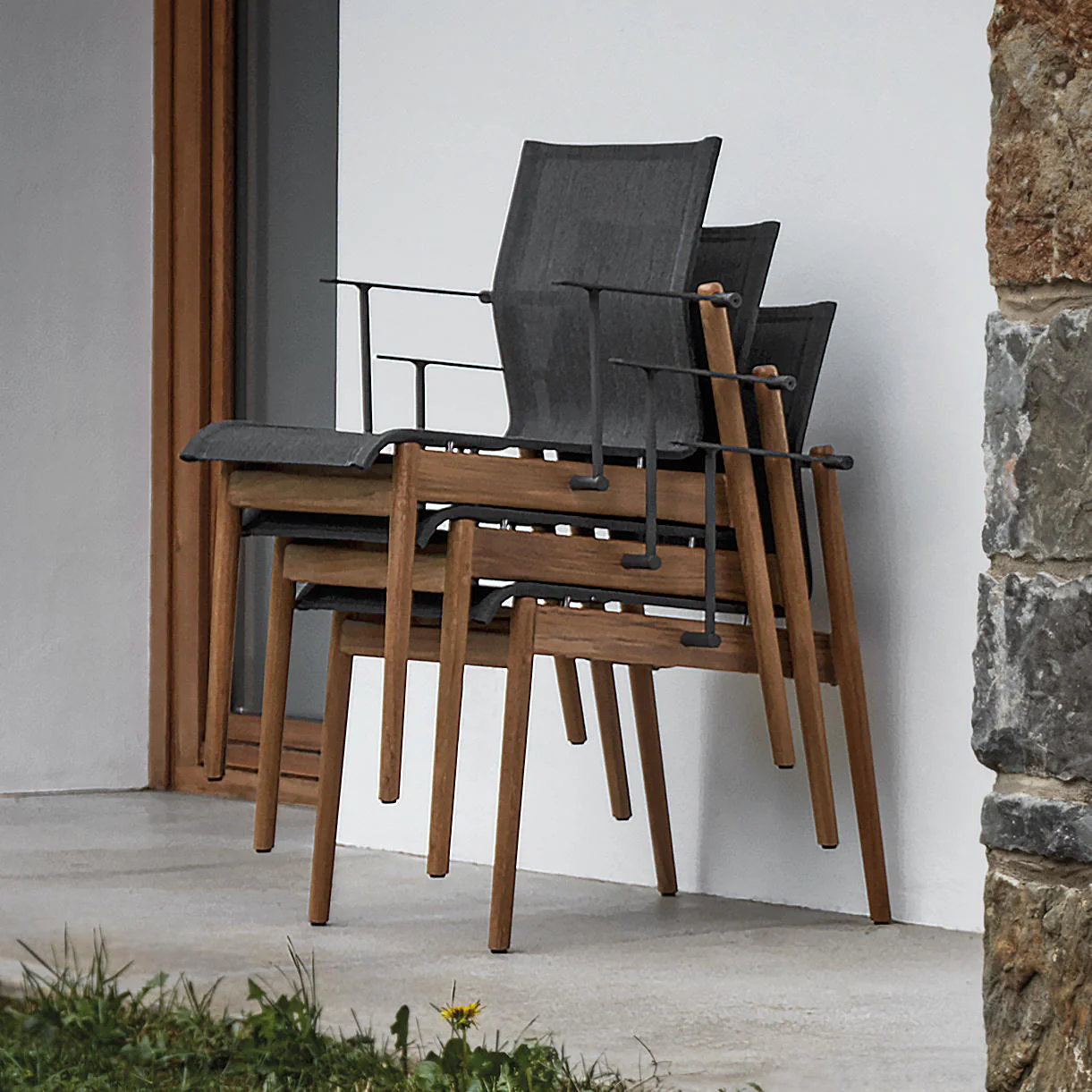 Sway Teak Stacking Chairs with Arms - Image 2